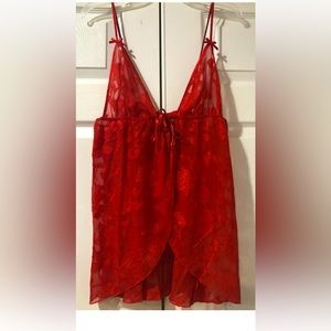 Dream Girl Designer Sz-L Red Floral Texture Open Front Babydoll Nighty #10542